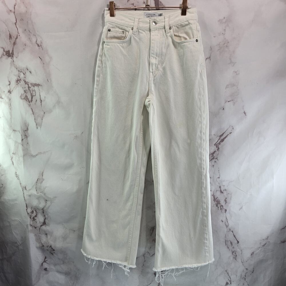 & Other Stories Jeans Womens 26 White Denim High Rise Wide Leg Frayed Hem Crop